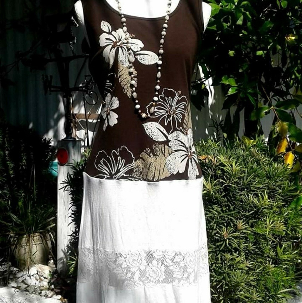 Boho chic sz medium large tank top dress upcycled